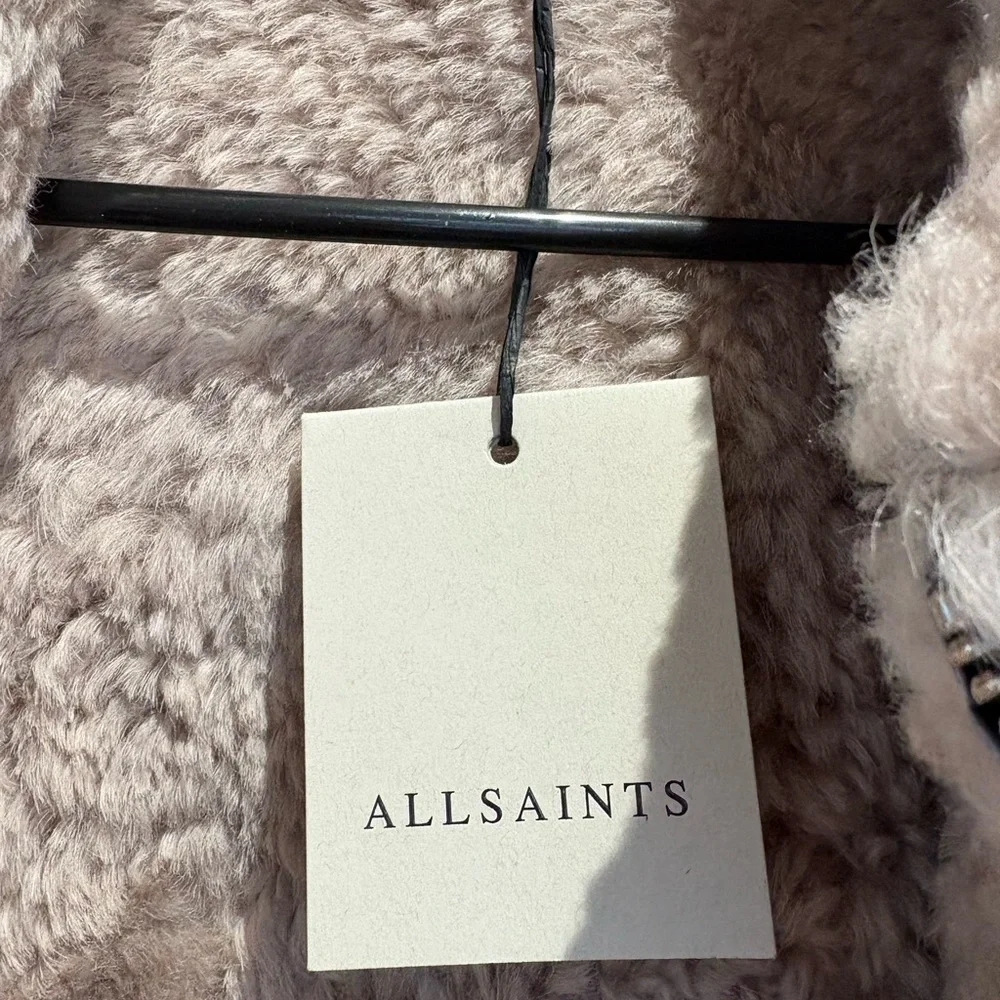 AllSaints Zep Genuine Shearling Black Leather Moto Vest Size S NWT